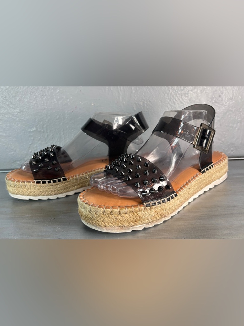Gianni Bini Black Jelly Metal Studded Espadrilles Size 10